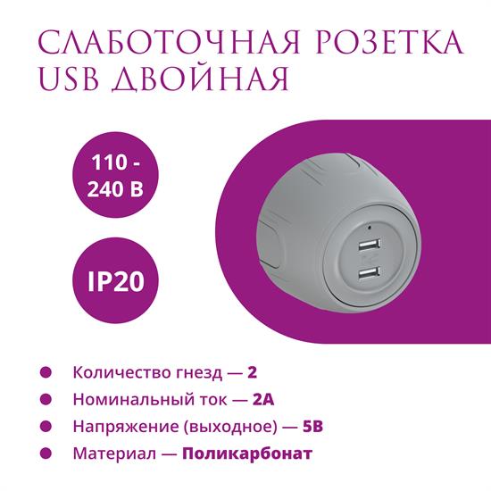 Розетка USB двойная  Rotondo, с подсветкой - фото 12511