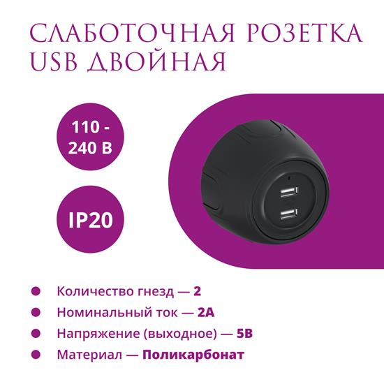 Розетка USB двойная  Rotondo, с подсветкой - фото 12514